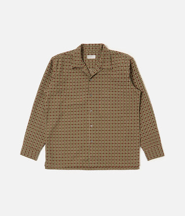 UNIVERSAL WORKS CAMP SHIRT 33750 OSCAR COTTON JACQUARD OLIVE