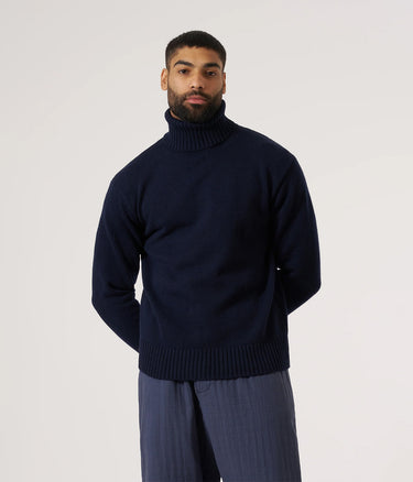 UNIVERSAL WORKS ROLL NECK SWEATER 33451 RECYCLED SHETLAND NAVY