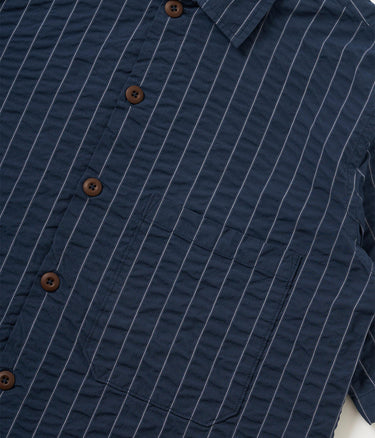 UNIVERSAL WORKS SS FATIGUE SHIRT CHESTER STRIPE P34050 NAVY