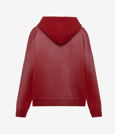 AMISH HOODED SWEATER MICRO LOGO BOXY CROP SPRAY USED EARTH RED