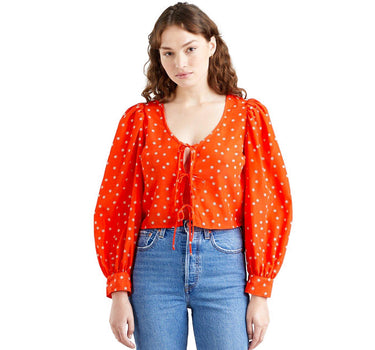 LEVI'S FAWN TIE BLOUSE DAISY FOULARD ENAMEL ORANGE CAMICIA DONNA