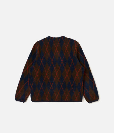 UNIVERSAL WORKS ARGYLL FLEECE CARDIGAN 33721 BROWN NAVY