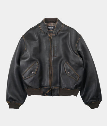 FRIZMWORKS LAMBSKIN FLIGHT JACKET WASHED BROWN