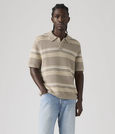 LEVI'S LAGUNA SWEATER POLO 0059K-0001 TERRACE STRIPE VINTAGE KHAKI
