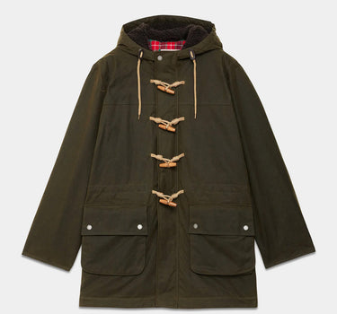 BARACUTA WAXED DUFFLE COAT BRCPS1067 DEEP MOSS MILLERAIN FABRIC