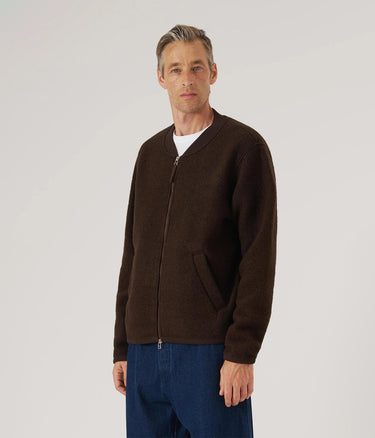 UNIVERSAL WORKS ZIP BOMBER WOOL FLEECE 00018 BROWN