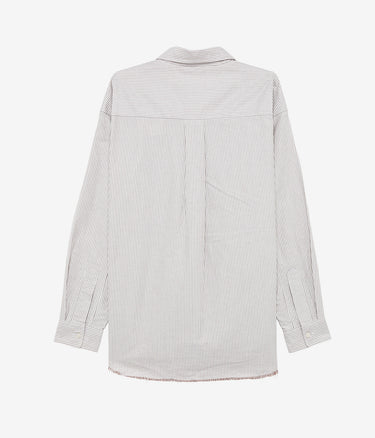 AMISH SUPPLIES DROPPED RAW EDGE SHIRT OXFORD STRIPE WHITE BROWN