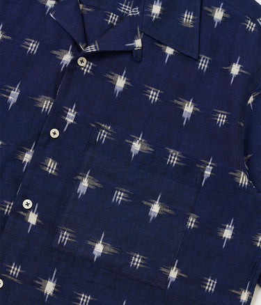 UNIVERSAL WORKS CAMP SHIRT SQUARE IKAT P34073 INDIGO