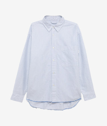 AMISH SUPPLIES DROPPED RAW EDGE SHIRT OXFORD STRIPE WHITE BLUE