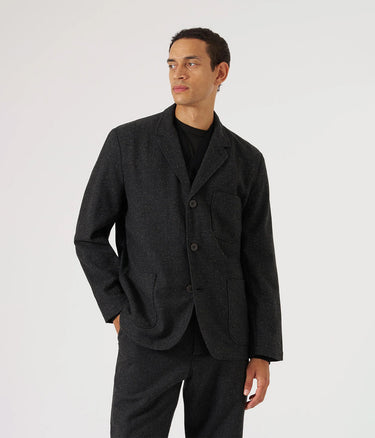 UNIVERSAL WORKS THREE BUTTON JACKET 33125 SALT N PEPPER TWEED BLACK