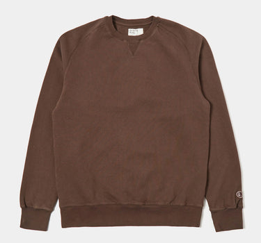 UNIVERSAL WORKS CLASSIC CREW SWEATSHIRT DRY HANDLE BRUSHBACK BROWN