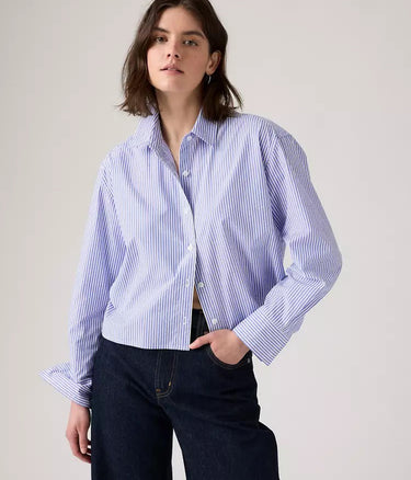 LEVI'S WOMENS CROPPED HARLIE SHIRT 003P2-0000 BRONKI STRIPE AMPARO BLUE CAMICIA DONNA