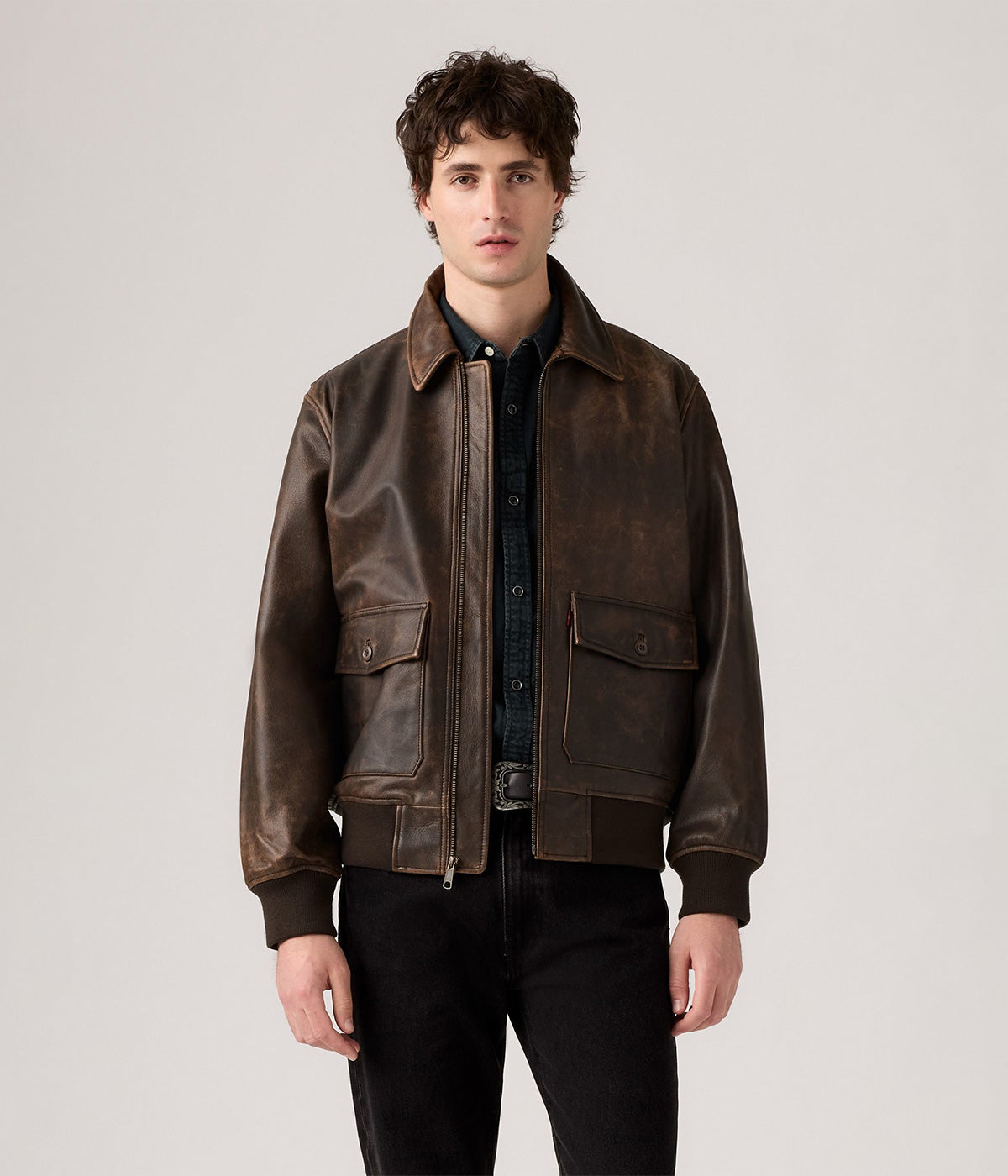 LEVI'S - LEVI'S CLAYTON LEATHER AVIATOR JACKET 003AU-0000 BROWN