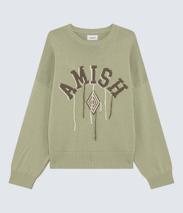 AMISH SUPPLIES CRE NECK FRAY PULLOVER SAGE MOSS GREEN