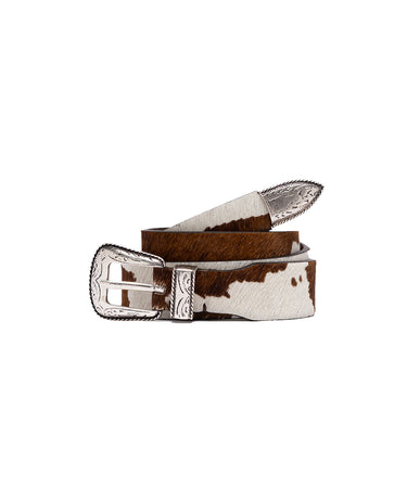 AMISH SUPPLIES WESTERN BELT PONY COW LEATHER BROWN OFF WHITE MADE IN ITALY