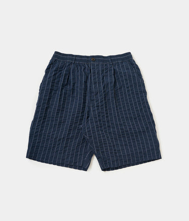 UNIVERSAL WORKS PLEATDED TRACK SHORT CHESTER STRIPE P34002 NAVY