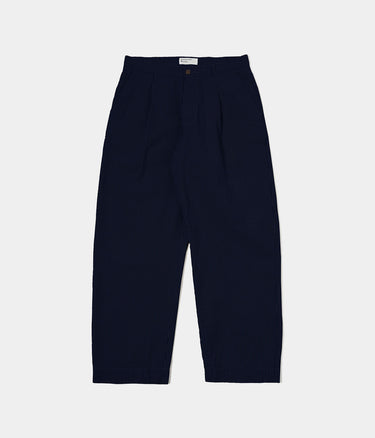 UNIVERSAL WORKS DUKE PANT 34626 DERBY STRIPE SEERSUCKER NAVY - Shoelosophy