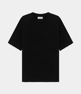 AMISH SUPPLIES T-SHIRT POCKET RAW EDGE JERSEY MICRO LOGO WASHED BLACK DYED - Shoelosophy