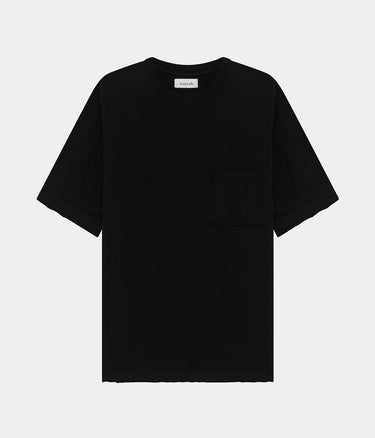 AMISH SUPPLIES T-SHIRT POCKET RAW EDGE JERSEY MICRO LOGO WASHED BLACK DYED