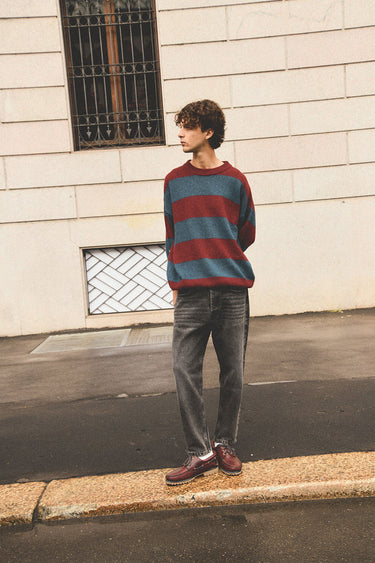 AMISH CREW OVER SHETLAND STRIPE SWEATER MADE IN ITALY