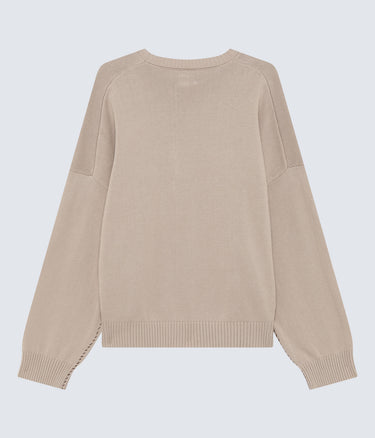 AMISH SUPPLIES CRE NECK FRAY PULLOVER STONE WALNUT