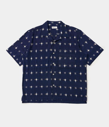 UNIVERSAL WORKS CAMP SHIRT SQUARE IKAT P34073 INDIGO