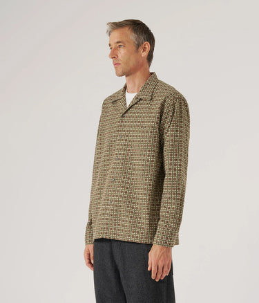 UNIVERSAL WORKS CAMP SHIRT 33750 OSCAR COTTON JACQUARD OLIVE