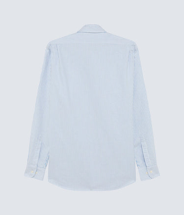 AMISH SUPPLIES OXFORD STRIPE SHIRT WHITE SKY FRINGED SLEEVES