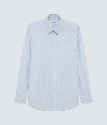 AMISH SUPPLIES OXFORD STRIPE SHIRT WHITE SKY FRINGED SLEEVES