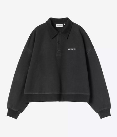 CARHARTT WIP WOMENS BRENTA POLO SWEATSHIRT I036291 BLACK HEAVY STONE WASHED