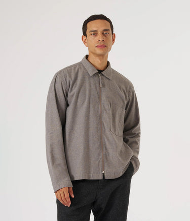 UNIVERSAL WORKS BRUSHED FLANNEL ZIP SHIRT 33561 BROWN HEATHER