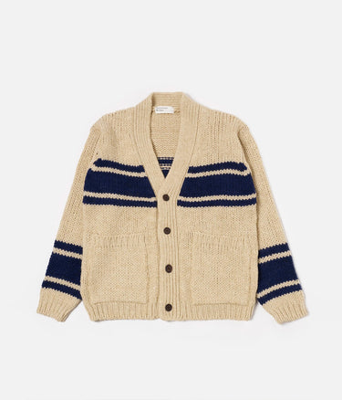 UNIVERSAL WORKS LANGDALE CARDIGAN 33479 CHUNKY KNIT STRIPE SAND